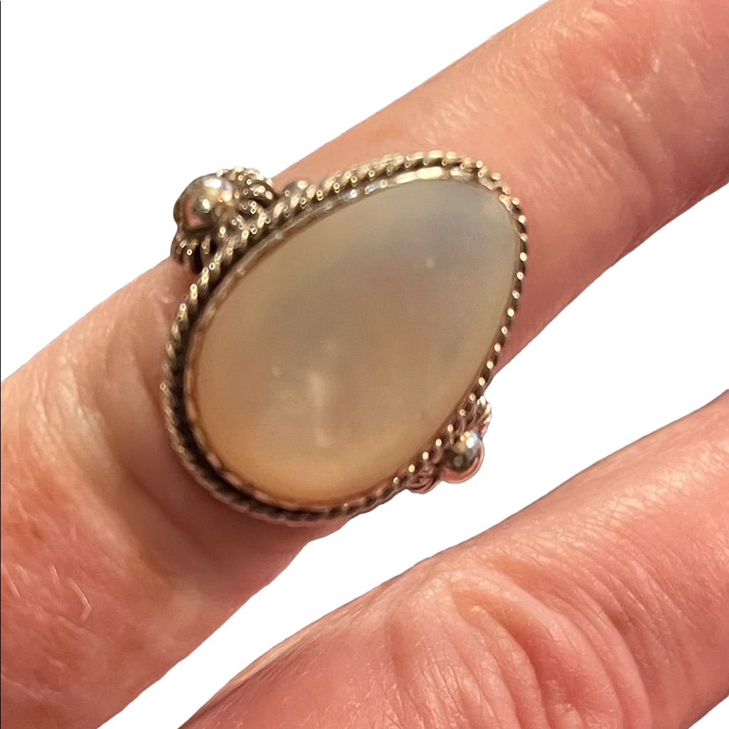 Vintage Mother Of Pearl Ornate Sterling Silver Large Statement Ring 925